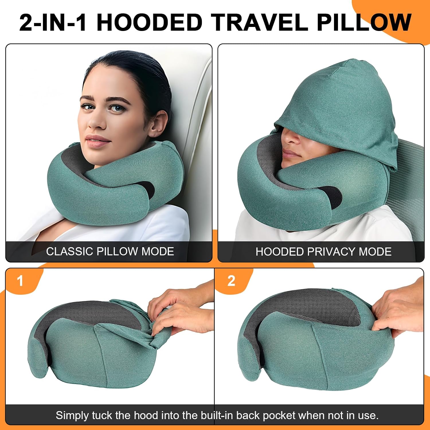 Travel Pillow - Hooded Neck Pillow Airplane Memory Foam Filling - Image 3