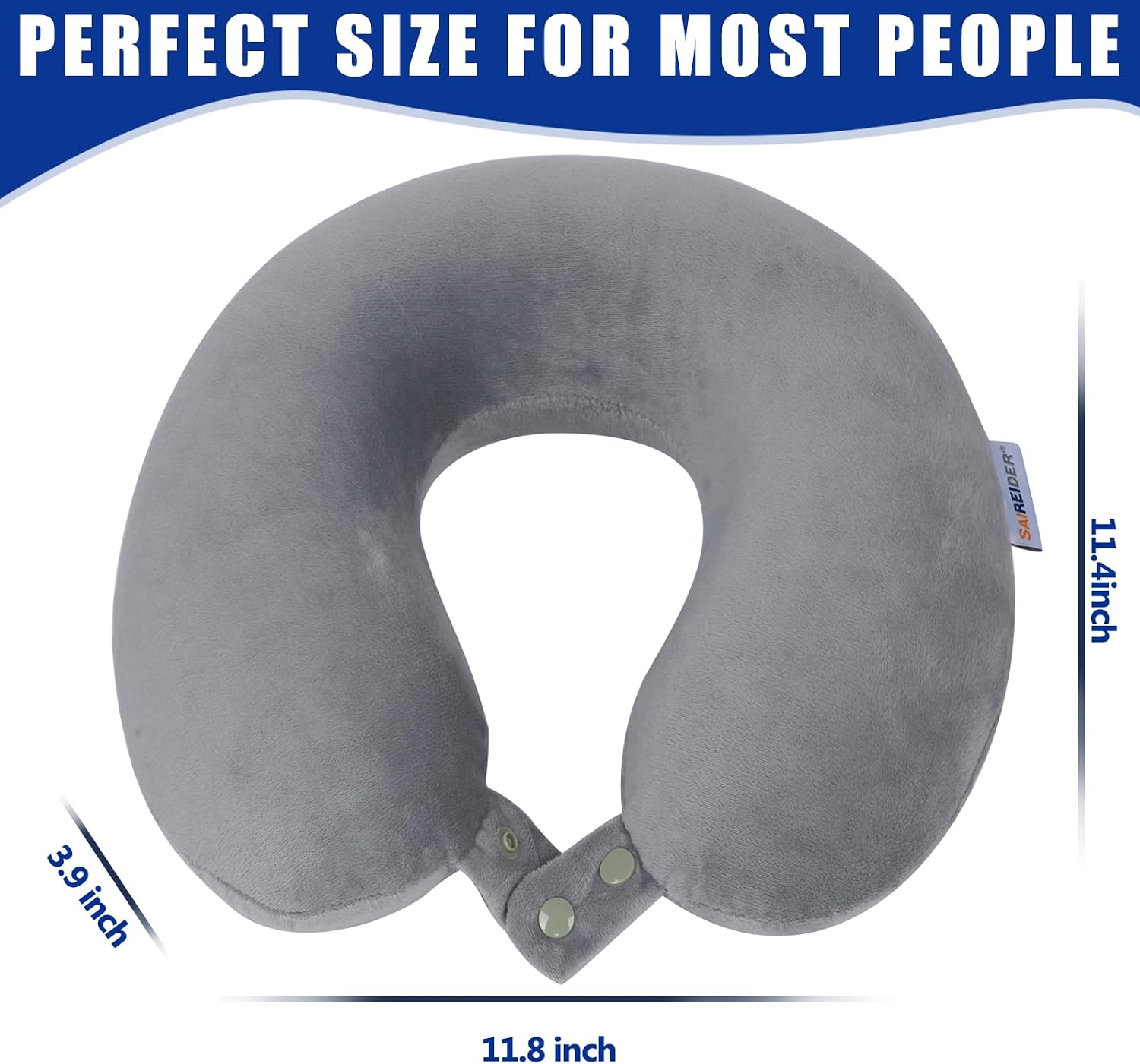 SAIREIDER Travel Pillows for Sleeping Airplane 100% Pure Memory Foam Neck Pillow for Airplanes Washable Cover(Grey) - Image 6