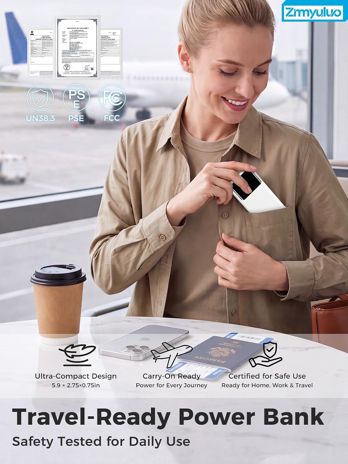 Portable Charger 10000mAh Power Bank with Built-in Cables and Wall Plug - Image 6